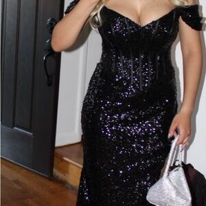 Elegant Black Sequin Evening Gown